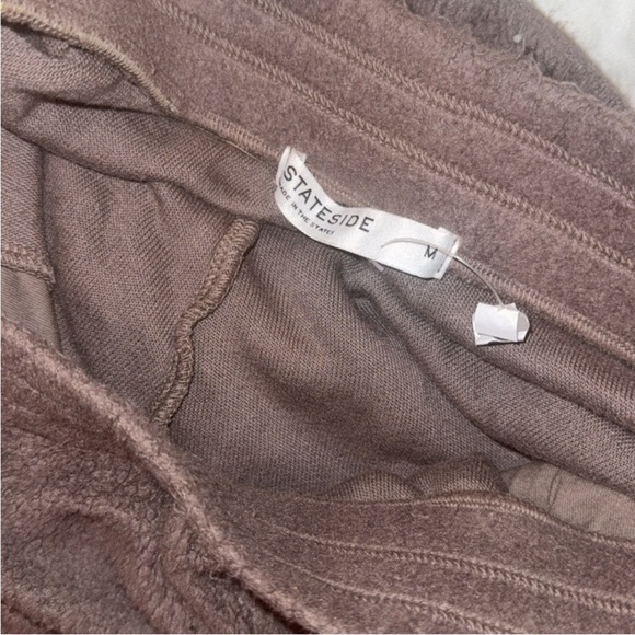 NWT Stateside Sherpa 2-Piece Lounge Set Walnut Brown Top M Shorts L Cozy Fleece - Picture 12 of 13